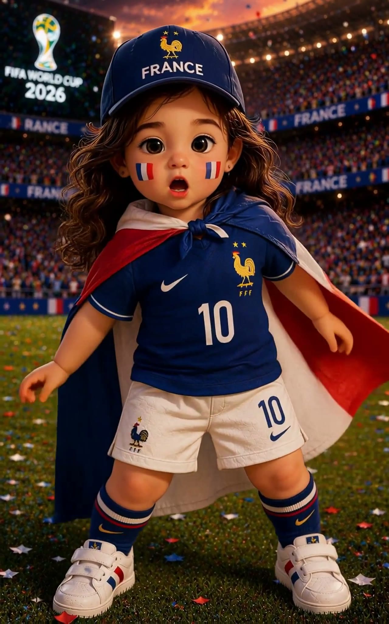 3D Baby Girl Football Fan in FIFA World Cup Stadium