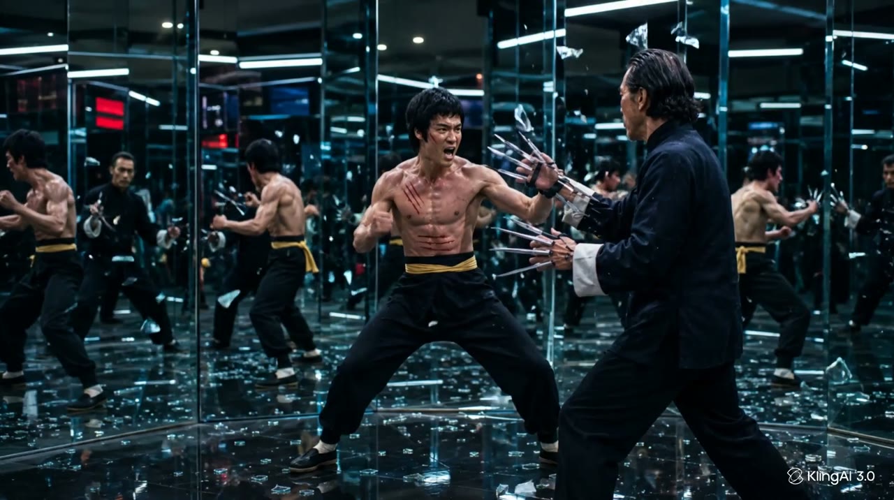 Cinematic Martial Arts Mirror Room Prompt