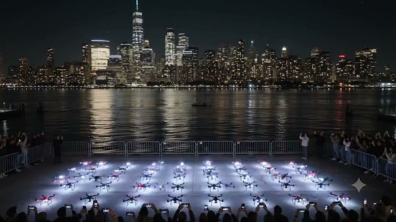 Cinematic Drone Show at NYC Waterfront Prompt