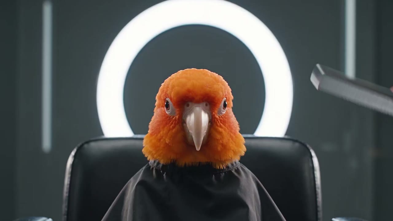 Cinematic Comedy Salon Parrot Prompt
