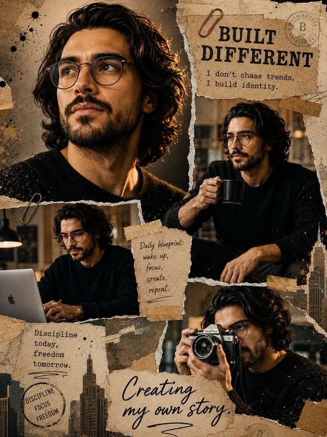 Thoughtful Bearded Man Collage Poster