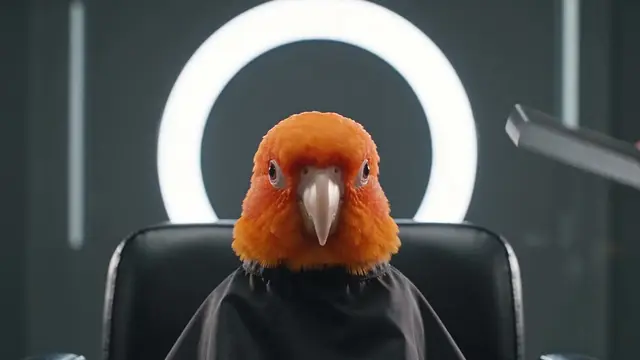 Cinematic Comedy Salon Parrot Prompt