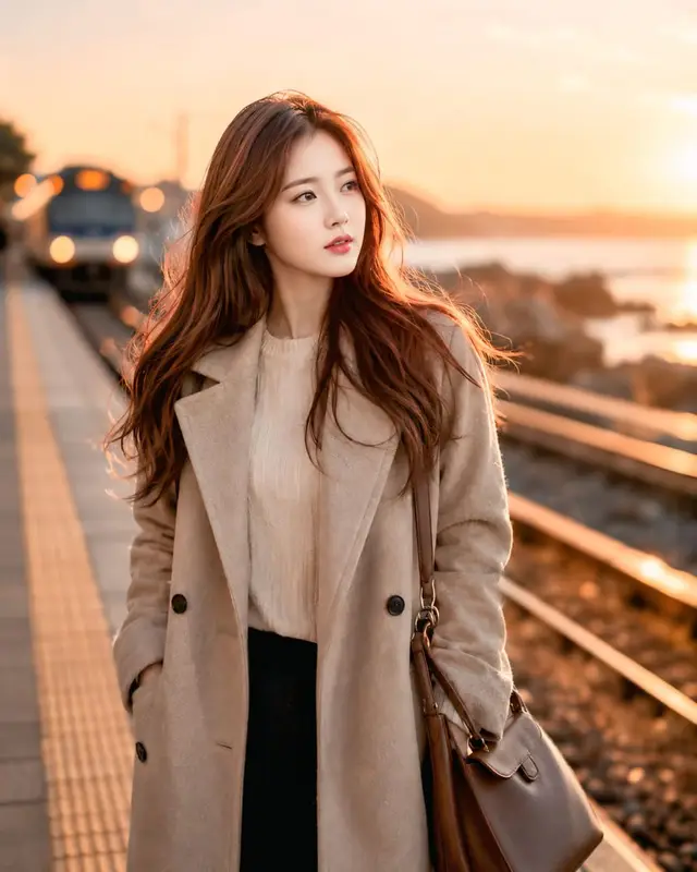 Cinematic Portrait of an East Asian Woman at Sunset