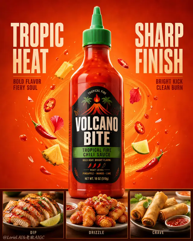 Volcano Bite Hot Sauce Poster Prompt
