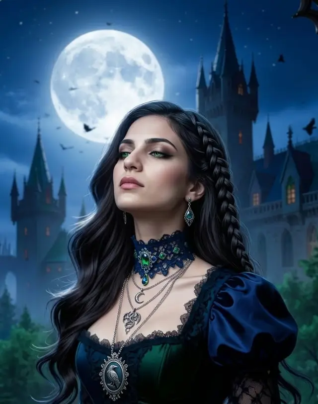 Gothic Sorceress in Moonlight Prompt