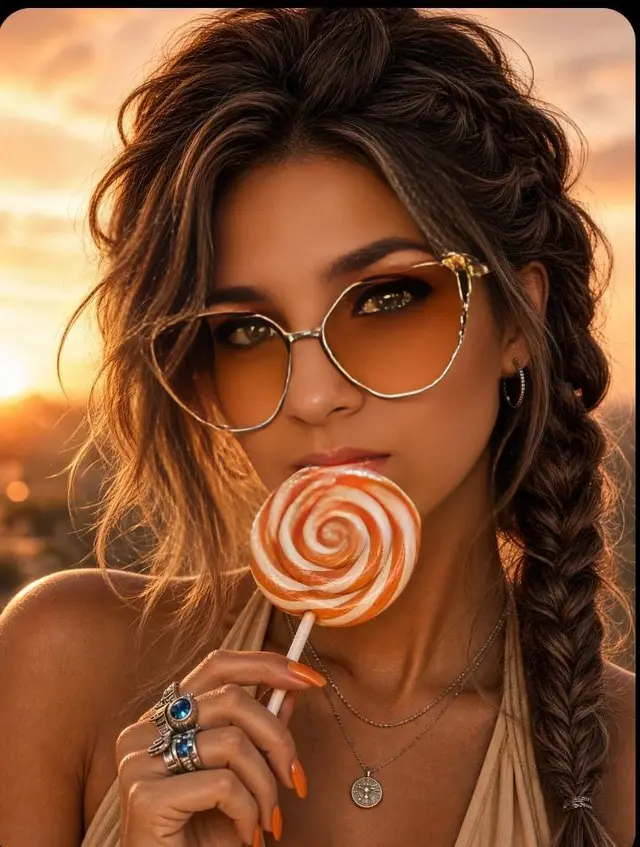 Golden Hour Portrait with Lollipop Prompt