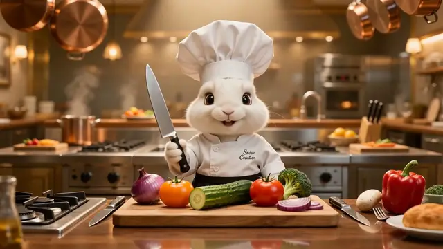 Cinematic Bunny Chef Cooking Video Prompt