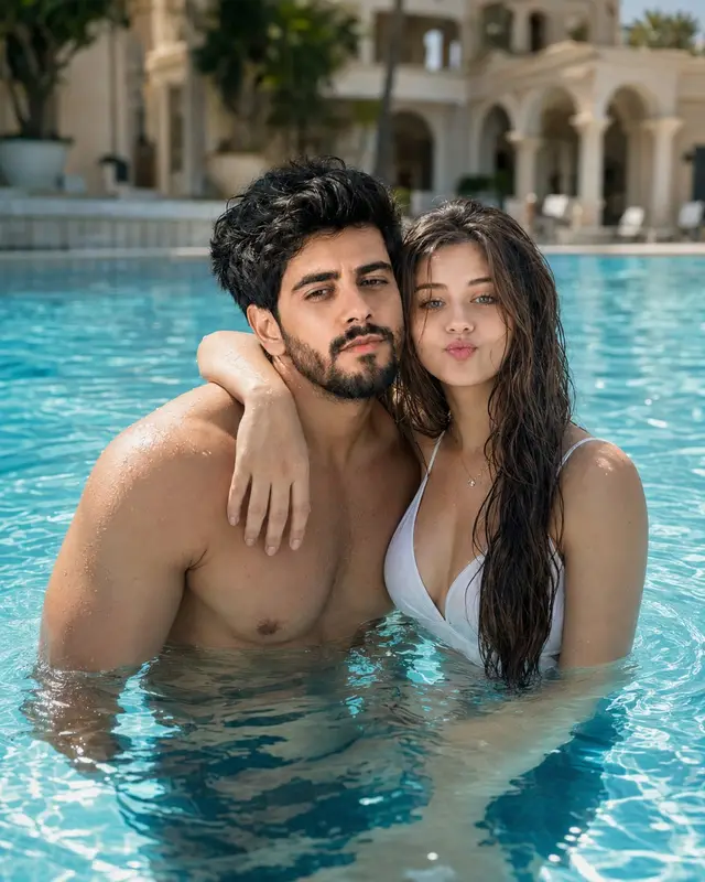 Cinematic Romantic Pool Portrait Prompt