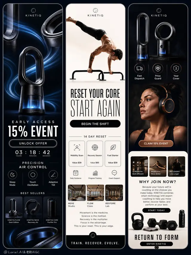 Futuristic Wellness Triptych Ad Campaign Prompt