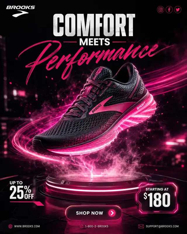 Futuristic Brooks Running Shoe Ad Design
