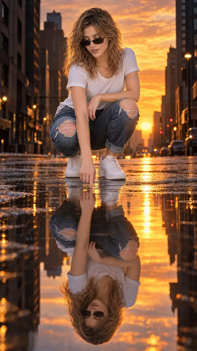 Cinematic Urban Sunset Portrait Prompt