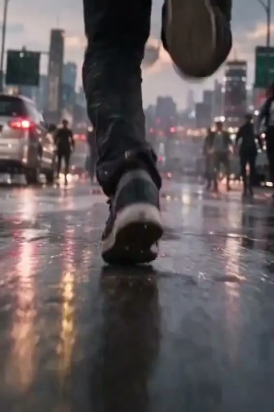 Cinematic Action Scene in a Rainy City Prompt